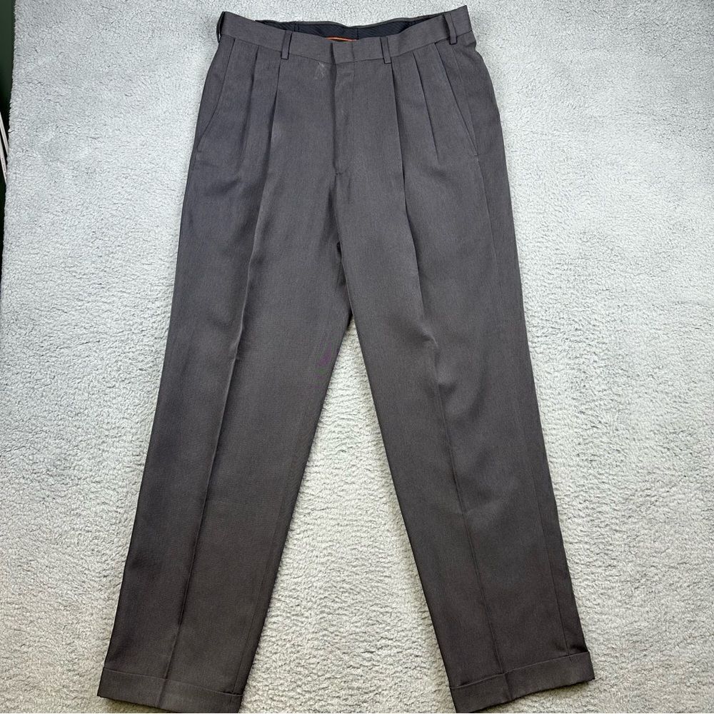 Haggar Pants Mens 34 Pleated Cuffed Heathered Gabardine No Iron Comfort NEW $65